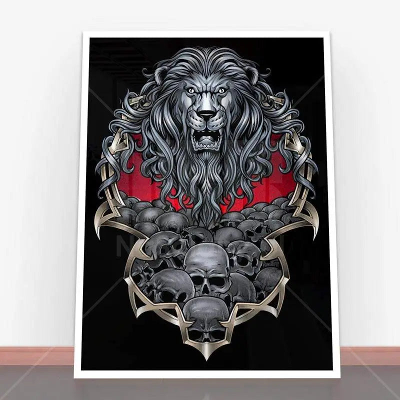 Plakat Lion Skull z lwem i czaszkami idealny do ramy plakatowej