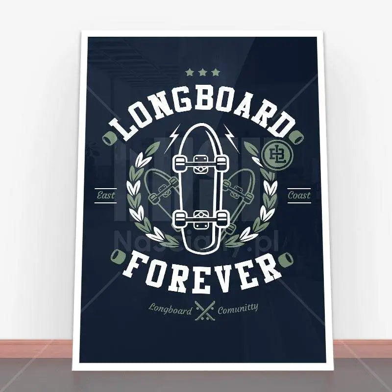 Plakat Long Board Forever z motywem longboarda w ramę plakatową