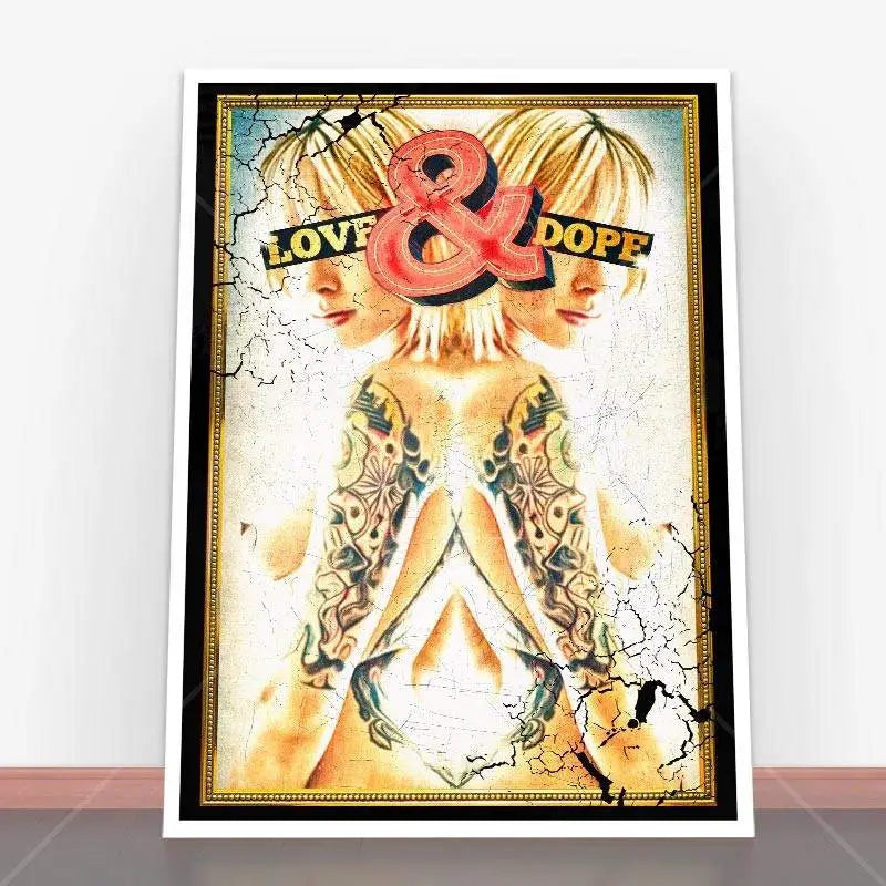 Framed Love & Dope tattoo art in a stylish ramę plakatową for Plakat Love And Dope