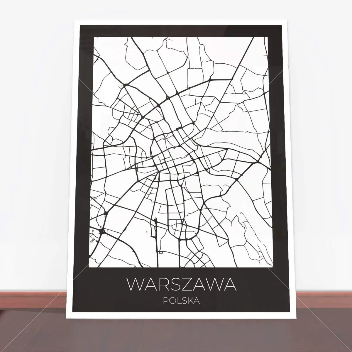 Framed plakat mapa Warszawy, idealna do nowoczesnych mapy dekoracyjnych