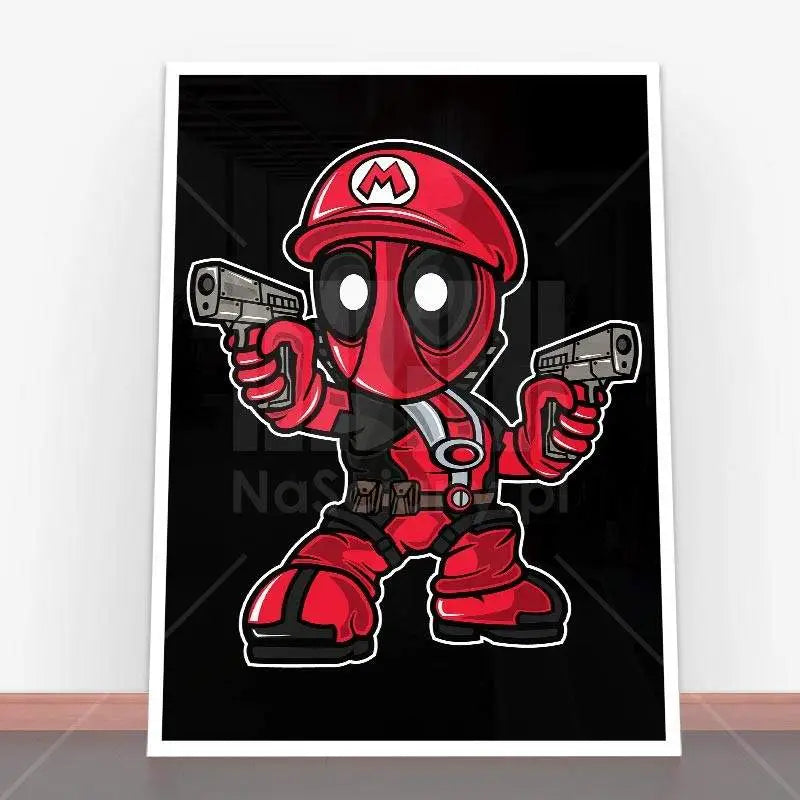 Plakat Mario Deadpool przedstawiający połączenie Deadpoola i Mario w stylu młodzieżowym