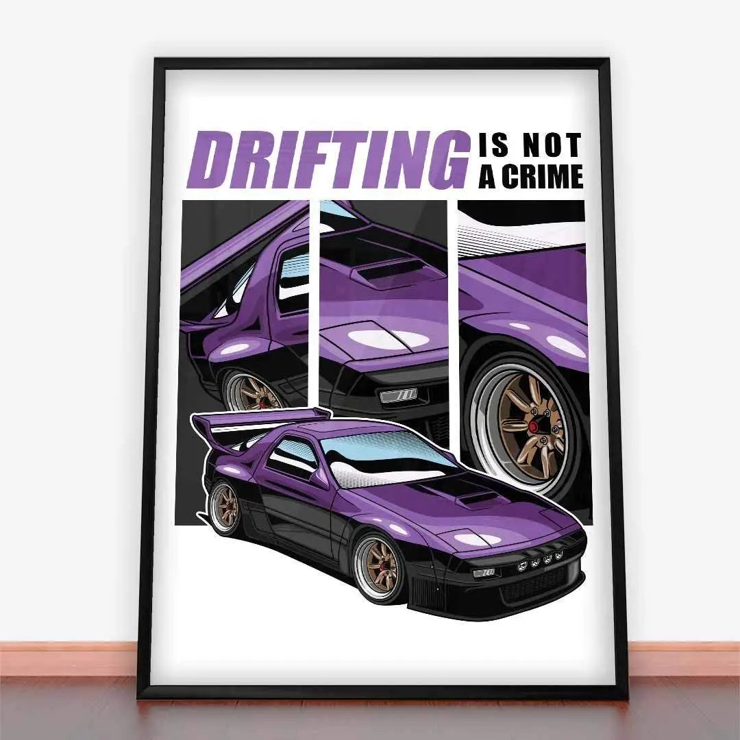 Framed car art print of Plakat Mazda RX7 Drifting for fana motoryzacji i kulturze driftingu