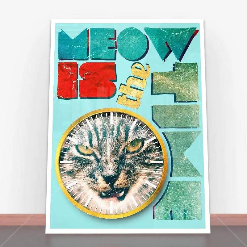 Plakat Meow Is The Time z kotami, idealny do dekoracji wnętrz miłośników kotów