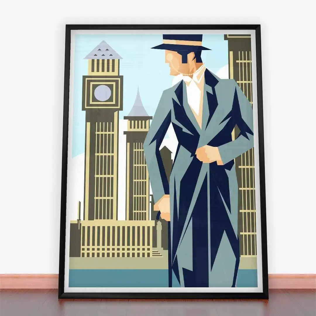 Framed plakat mężczyzna w stylu Art Deco, idealny do dekoracji wnętrz