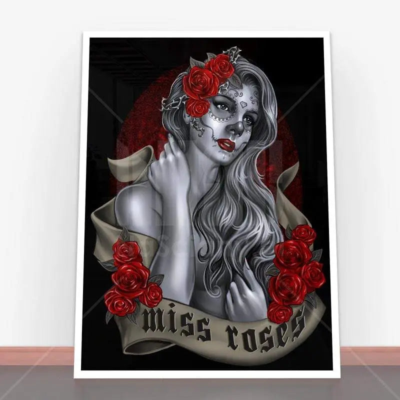 Art print sugar skull od Miss Roses, idealny do ramy plakatowej w plakaty młodzieżowe