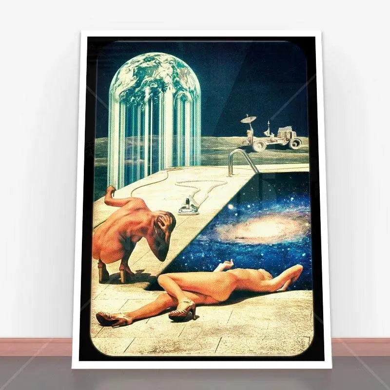 Surreal collage art print of Plakat Moon Pool ideal for ramę plakatową w plakaty młodzieżowe