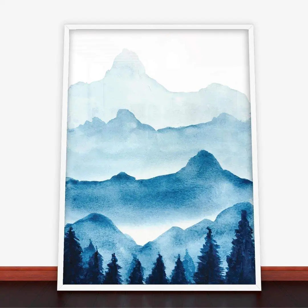 Framed watercolor mountain landscape in Plakat Mountain Scenery art