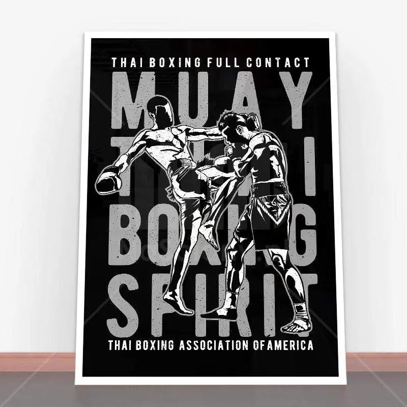 Plakat Muay Thai z dynamiczną grafiką przedstawiającą walki Muay Thai