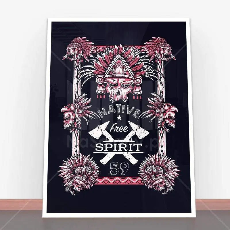 Framed Native American skull graphic on Plakat Native Spirit w stylu plakaty młodzieżowe