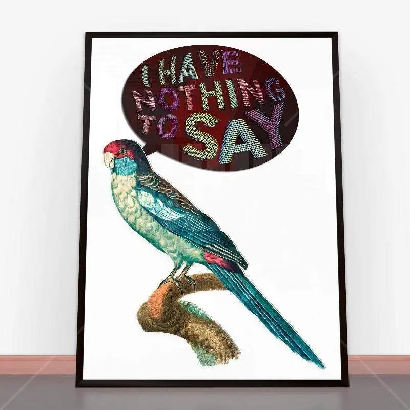 Framed bird art with speech bubble in Plakat Nothing To Say and ramę plakatową