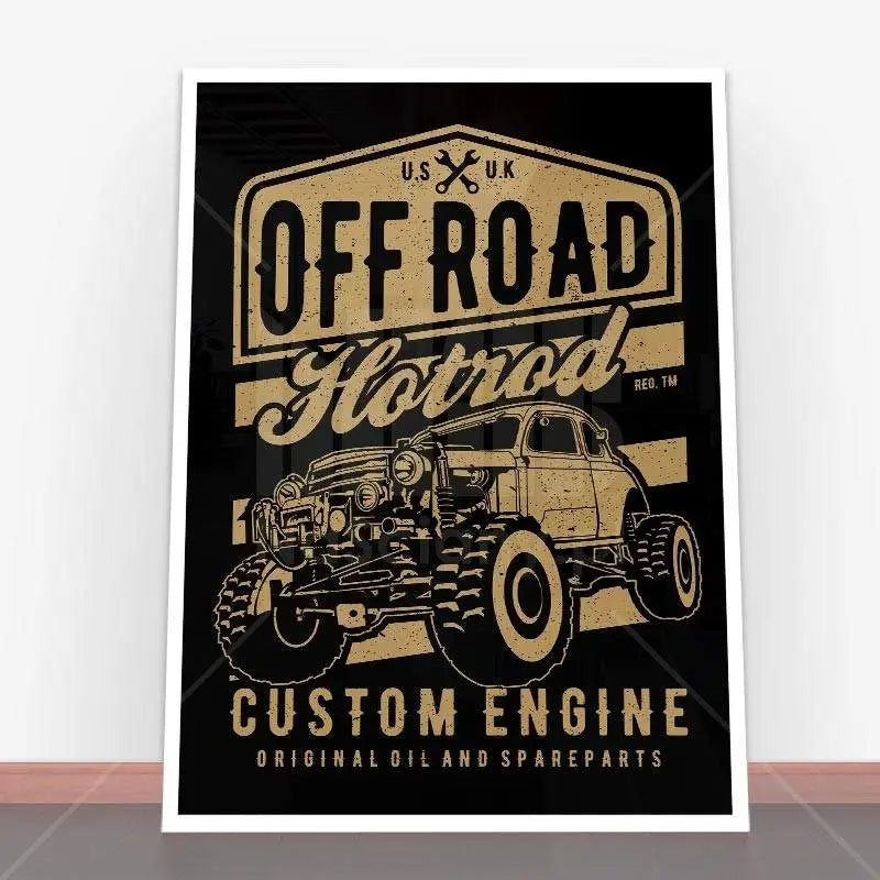 Plakat Offroad Hotrod vintage z motywem samochodu terenowego w ramę plakatową