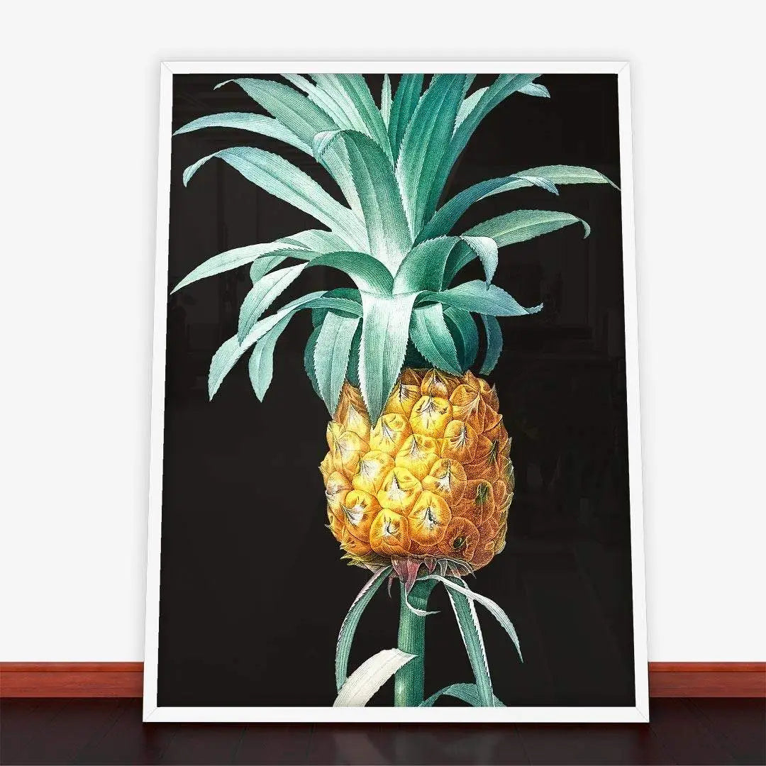 Framed pineapple botanical print in Plakat Pineapple on black background