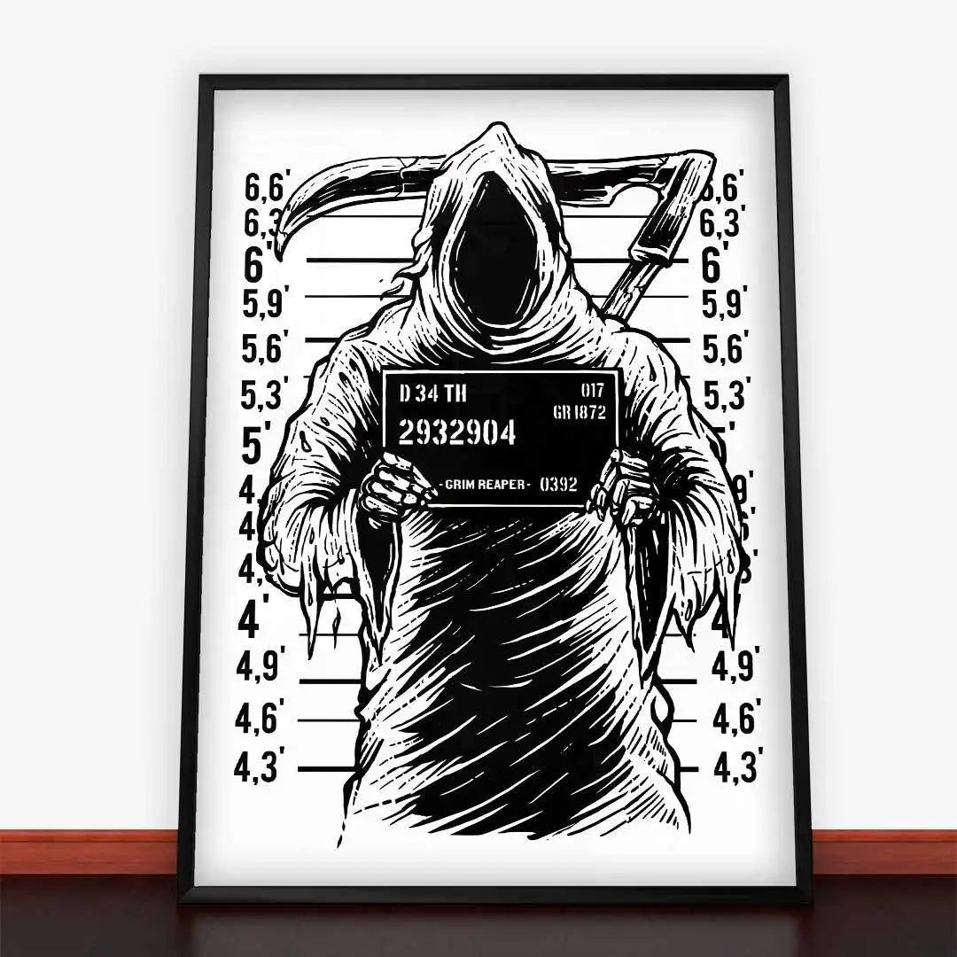 Framed mugshot of the Grim Reaper for Plakat Reaper Mugshot dekoracje wnętrz