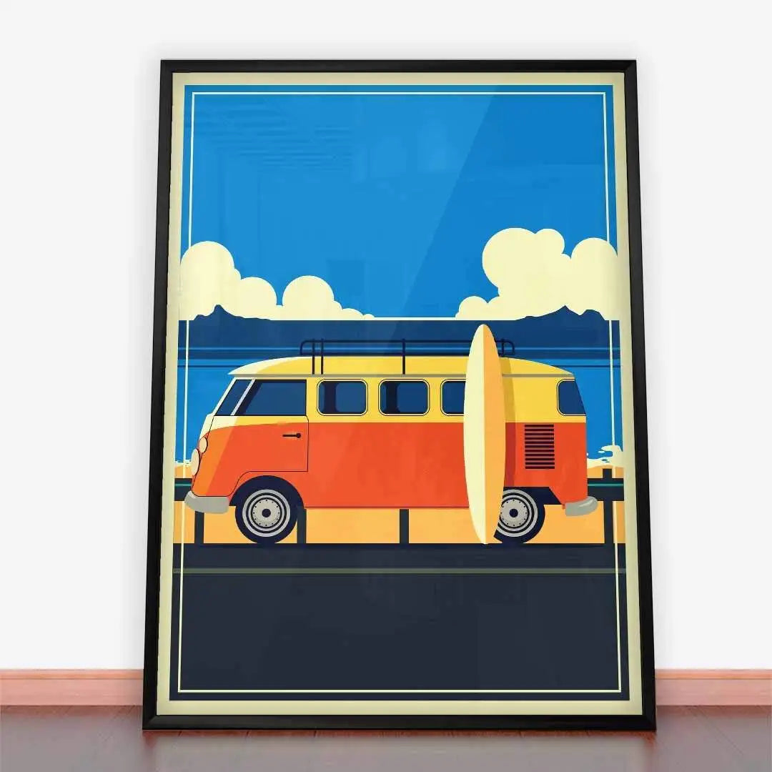 Plakat Retro Volkswagen w stylu Art deco.