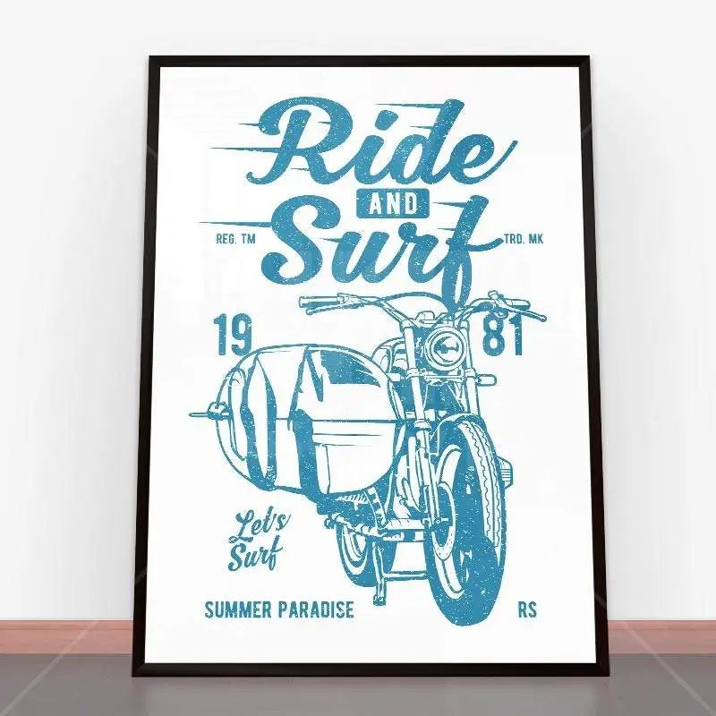 Framowany plakat Ride and Surf w eleganckiej ramie plakatowej