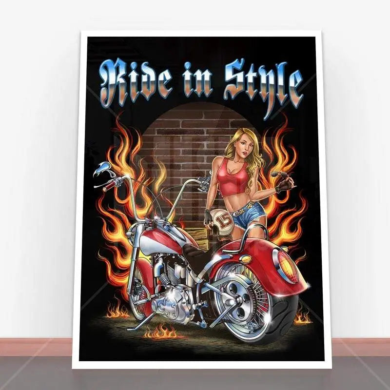 Motorcycle-themed plakat Ride in Style idealny do ramy plakatowej