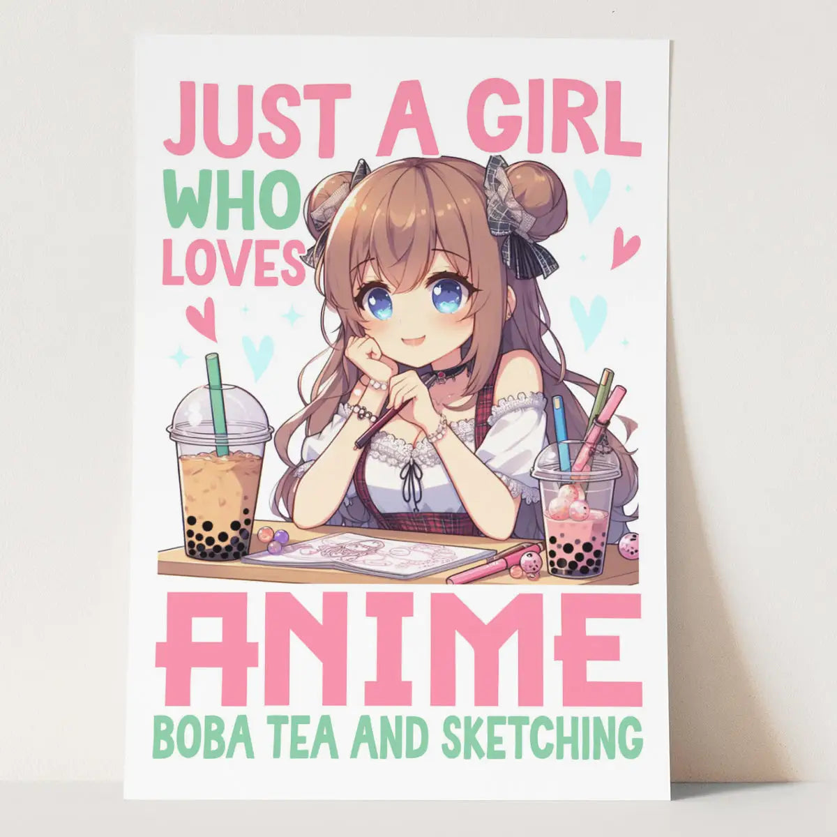 Plakat Rysunki, boba i świat anime.