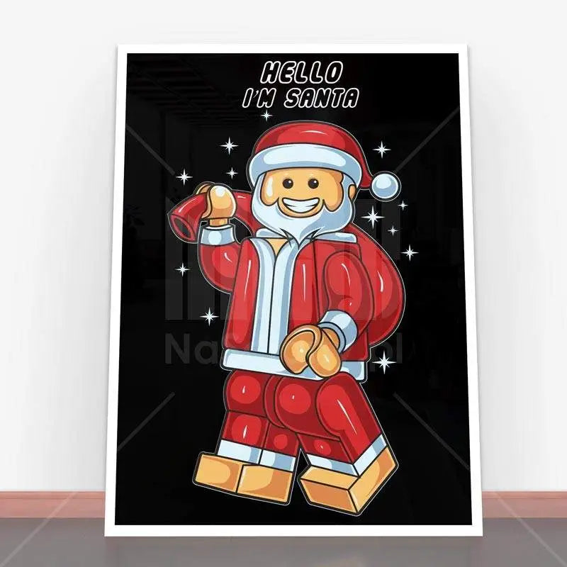 Plakat Santa Lego przedstawiający wyjątkowego Lego Mikołaja w ramie plakatowej