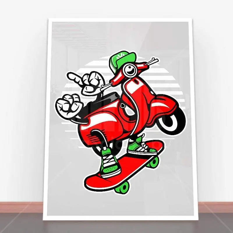 Kreskówkowy skuter na deskorolce w Plakat Scooter Skater