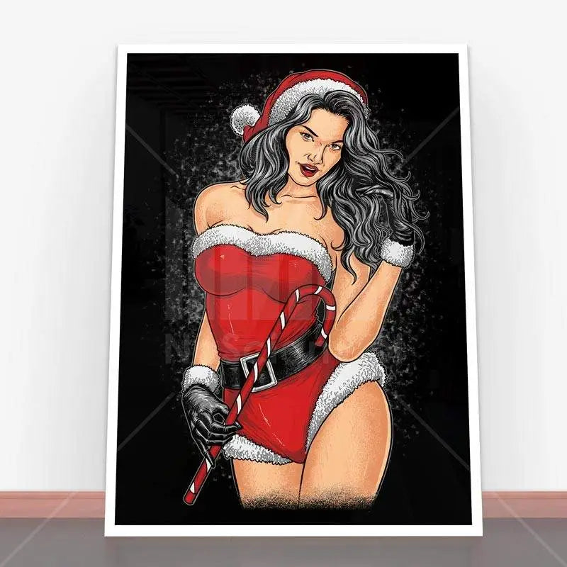 Plakat Sexy Santa Girl z atrakcyjną dziewczyną w świątecznym stroju na ramę plakatową