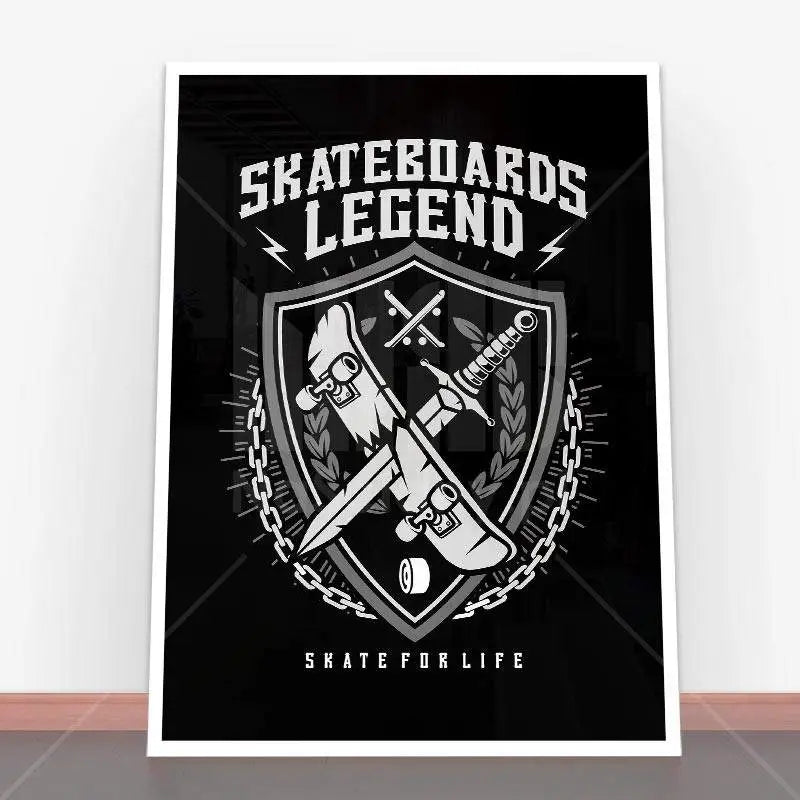 Skateboarding-themed poster from Plakat Skateboards Legend w czarno-białej ramie