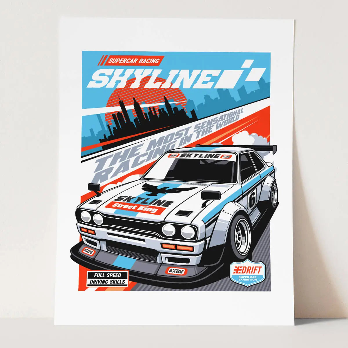 Plakat Skyline Racing - Król Driftu i Szybkości.