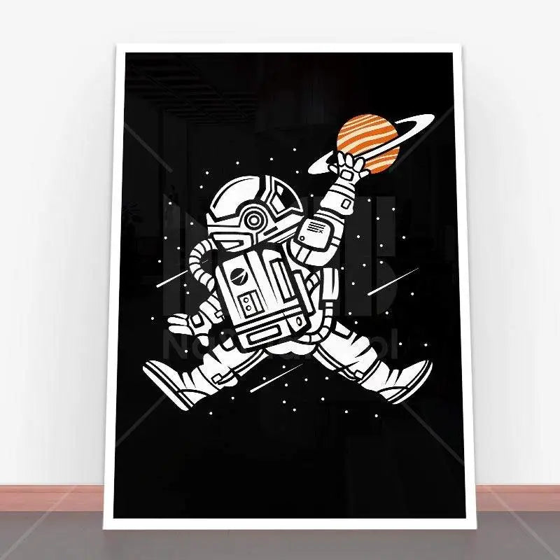 Framed astronaut and planet art from Plakat Space Jump in a stylish ramę plakatową