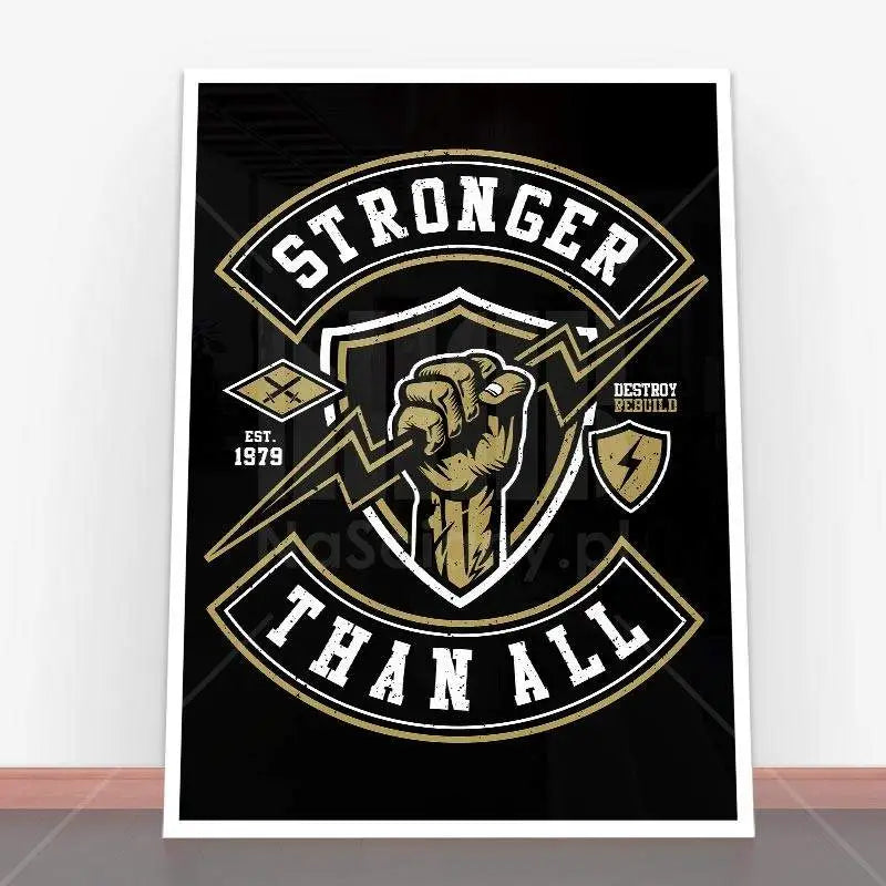 Framed poster with fist and lightning bolts for plakat Stronger Than All