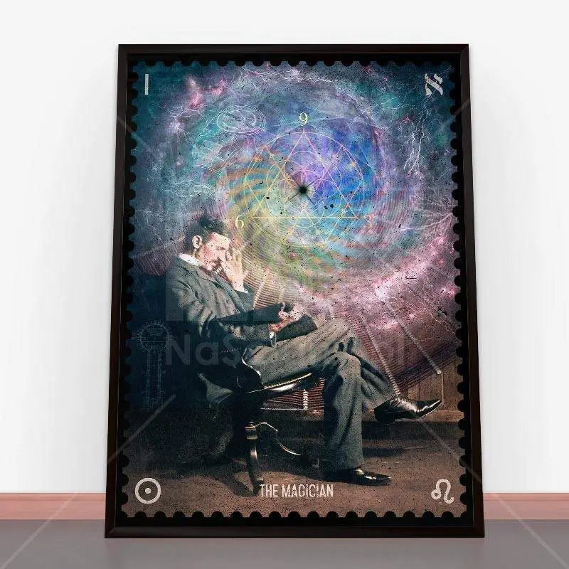 Framowany tarot o Tesli The Magician w plakacie Tesla, idealny do wystroju młodzieżowego