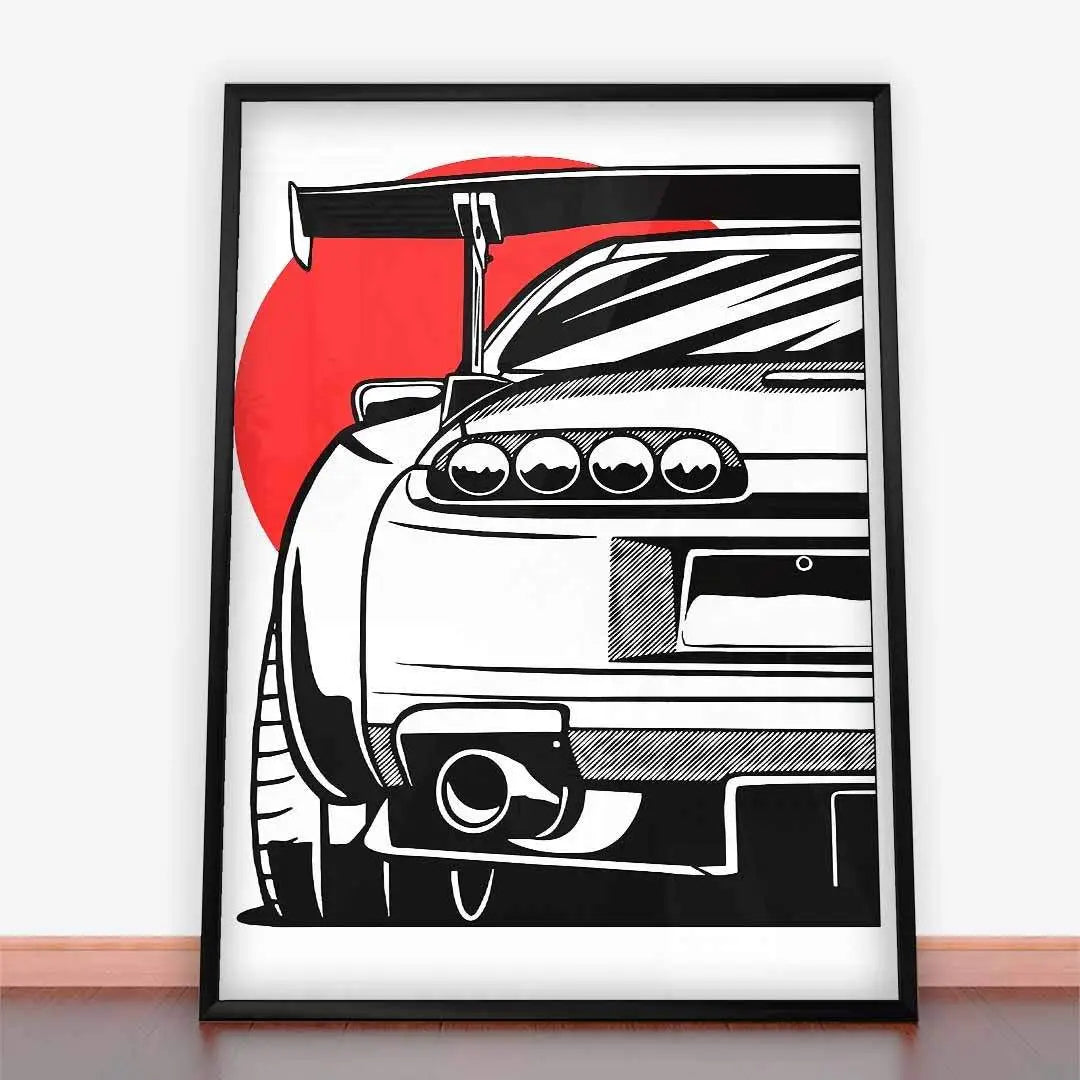 Ilustracja w ramie Toyota Supra MKIV w plakacie motoryzacyjnym