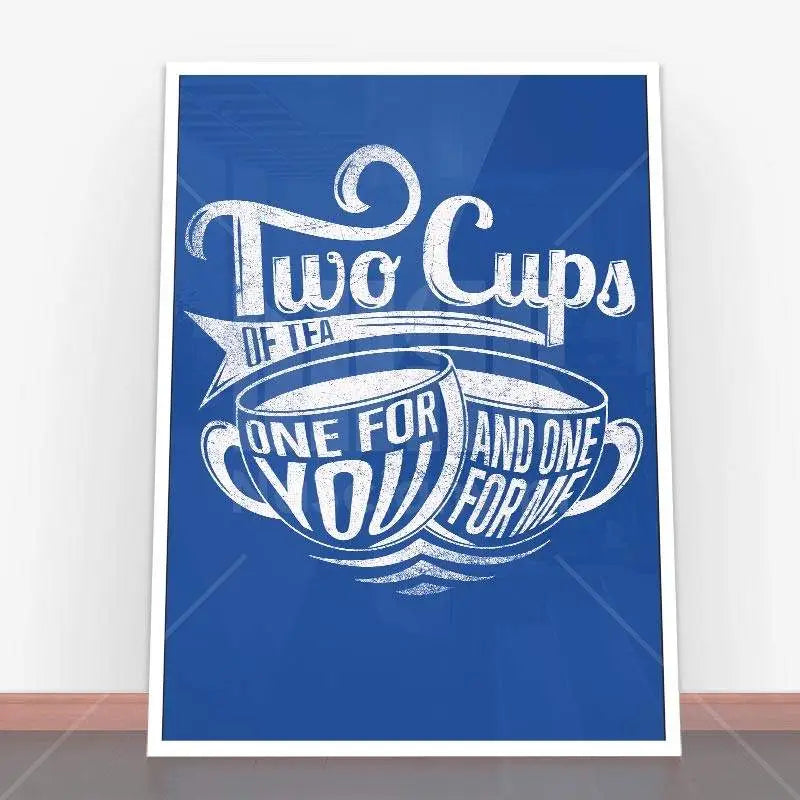 Framowany plakat Two Cups of Tea z niebieskim wzorem do dekoracji wnętrz