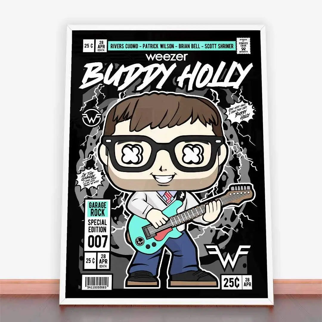 Plakat Weezer Buddy Holly comic book cover featuring iconic album art