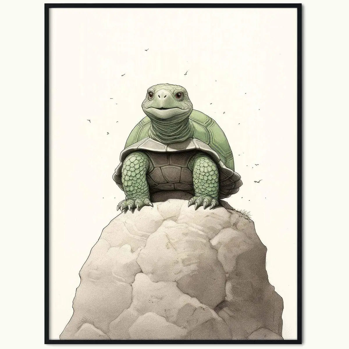 Framed turtle illustration dla plakat Żółw na Skale, idealny do pokoju twojego dziecka