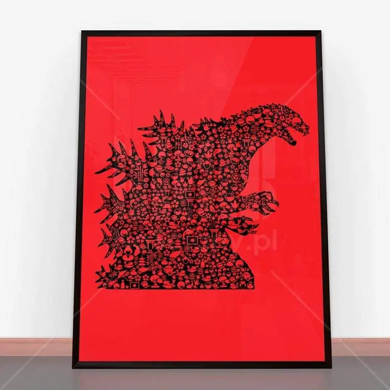 Framed Godzilla silhouette art on a stylish ramę plakatową for Poster Godzilla